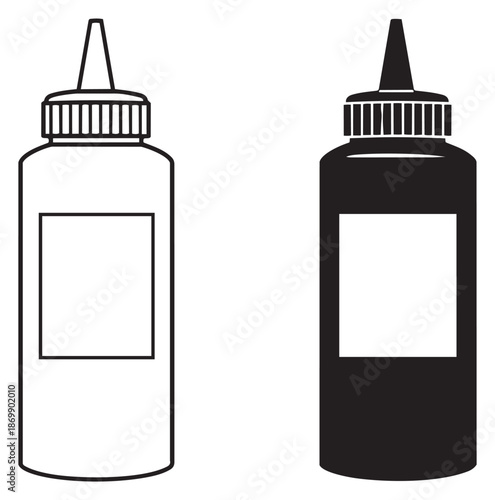 Line art and solid squeeze bottle set featuring outline and silhouette designs for crafts and packaging