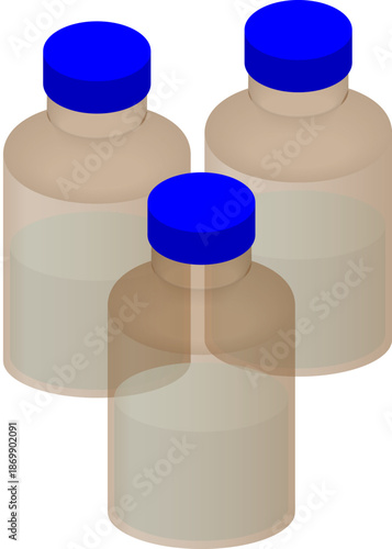3d Isometric transparent amber reagent bottles