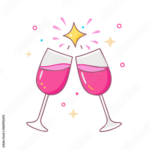 Celebratory pink champagne glasses toasting with sparklers