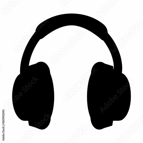 Black silhouette illustration of headphones isolated on a white background for music enjoyment