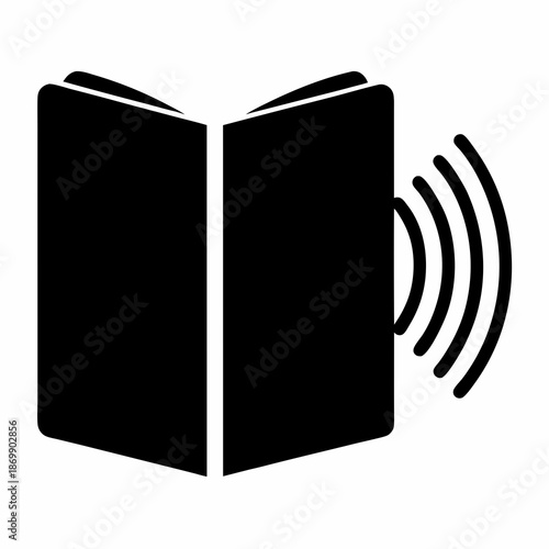 Audio book concept illustration of an open book broadcasting waves
