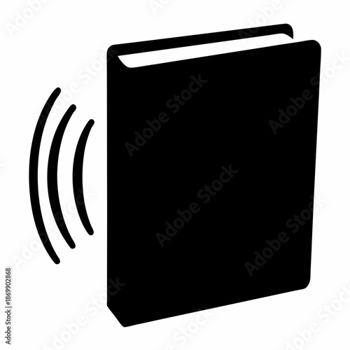 Audiobook concept with a book radiating sound waves symbolizing listening technology