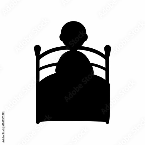 Silhouette of person sleeping in bed, simple vector illustration for design