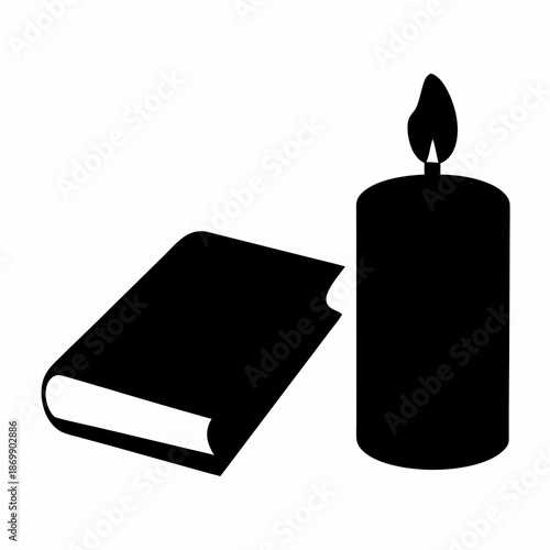 A Simple Black and White Illustration of a Book and a Candle