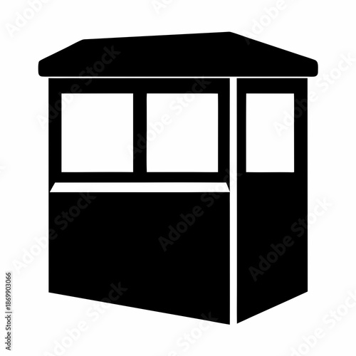 Black and white image of a security booth with clear windows