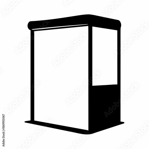 Black and white vector illustration of bus stop advertising kiosk