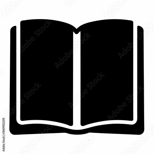 Open book icon representing knowledge, learning, and literature in black and white