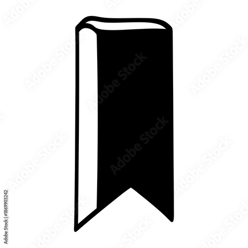 A simple black and white illustration of a book ribbon bookmark