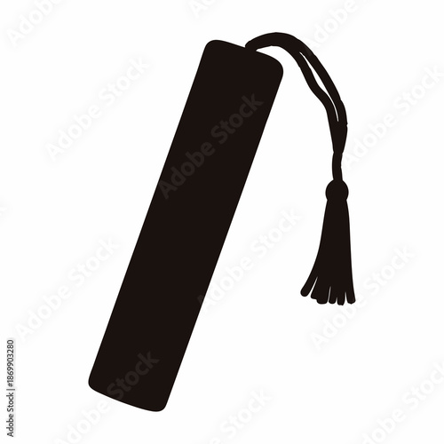 Silhouette of a Dark Bookmark with Tassel on a White Background