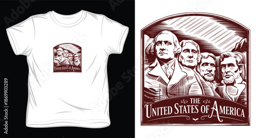 Mount Rushmore presidents graphic design, USA national monument design for t shirt