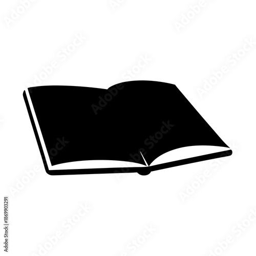 Open book silhouette with white background, representing education, knowledge, and literature