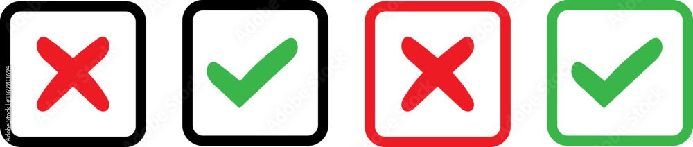 Obraz premium Checkmark and cross icons set