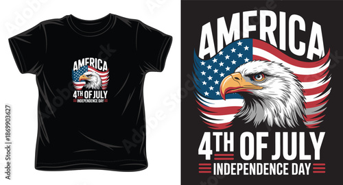 America 4th of july independence day tshirt design bald eagle head american flag background and striped typography graphic