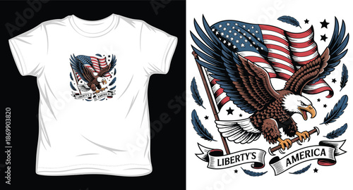Vintage style bald eagle clutching banner with american flag background vector design