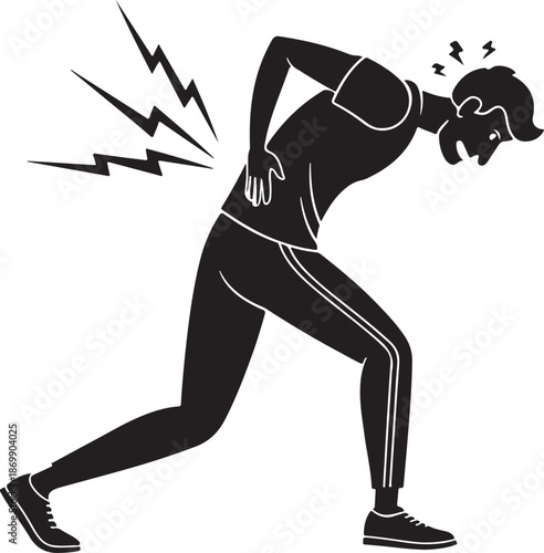 Person experiencing back pain in dynamic pose with lightning effect