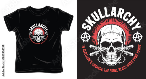 Skullarchy skull with mohawk hairstyle and anarchy symbol vector illustration for print design