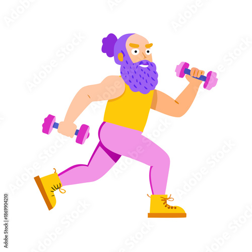 3d render of a smiling cartoon woman and a teenage boy character exercising by lifting weights and running in a fun vector art illustration style