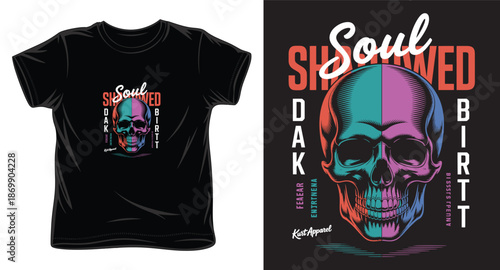 Soul shamed dark bright skull split color vector graphic for t shirt print