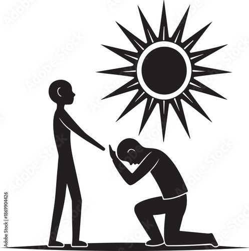 Silhouette of person helping another under the sun
