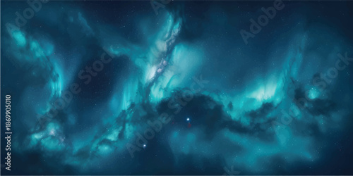 An abstract blue cloudscape blends a human skull X-ray with dark stormy textures and celestial lightning to create a surreal nature backdrop of heaven and space
