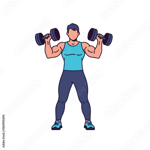 A strong, muscular young man bodybuilder training with heavy weights and dumbbells in a gym for a healthy fitness workout lifestyle