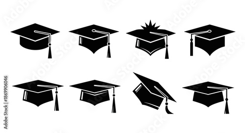 Collection of graduation caps in various angles and styles