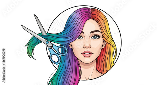 Woman with multicolored hair and scissors
