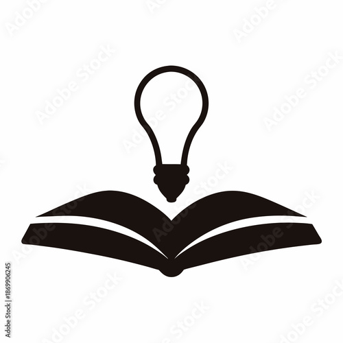 Lightbulb illuminating an open book, symbolizing ideas, knowledge and innovation