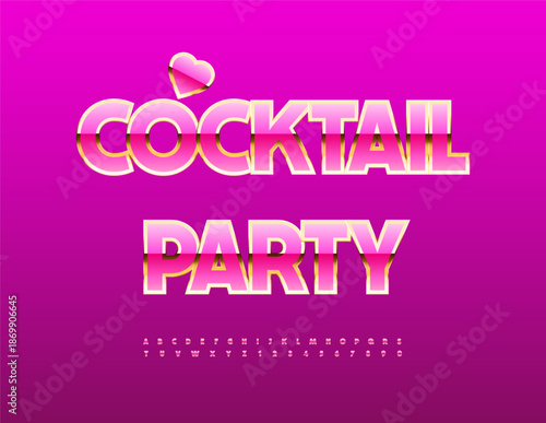 Vector Elite invitation Cocktail Party. Amazing Pink and Golden Font. Glamour Alphabet Letters and Numbers set.