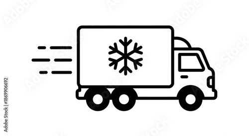 Refrigerated delivery truck with snowflake logo moving fast