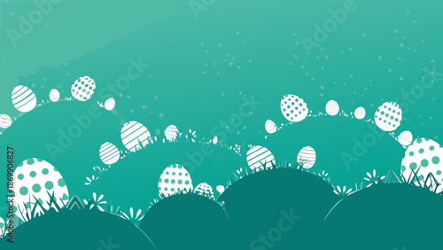 Easter eggs in a whimsical spring landscape