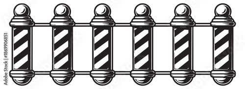 Vintage hand drawn line art barber pole set featuring classic striped designs for barbershop branding