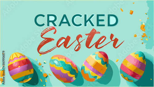 Vibrant Easter eggs with cracked effect on colorful background