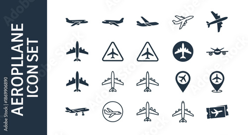 Aerplane icon set with various symbols and signs