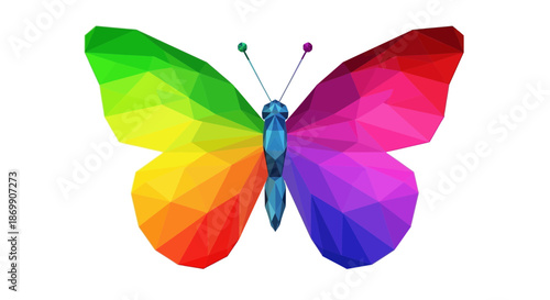 Vibrant polygonal butterfly with rainbow colors