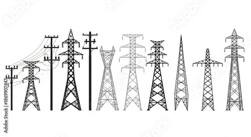 Collection of various power transmission towers
