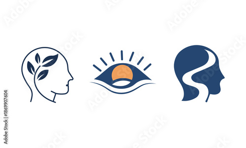 Mental Health and Wellness Icons Set Mind, Growth, Vision, Psychology