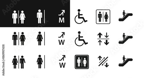 A collection of various restroom and accessibility icons on a