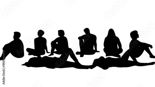 Collection of diverse individual silhouettes showcasing various sitting and resting poses