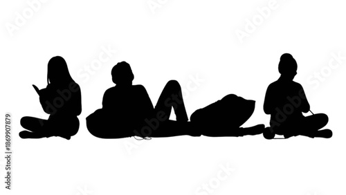 Diverse group of people in silhouette relaxing and engaging in various leisure activities
