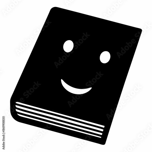 Black and white cartoon book with a happy smiling face graphic