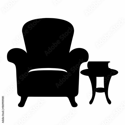 Elegant monochrome lounge scene featuring a stylish armchair and side table