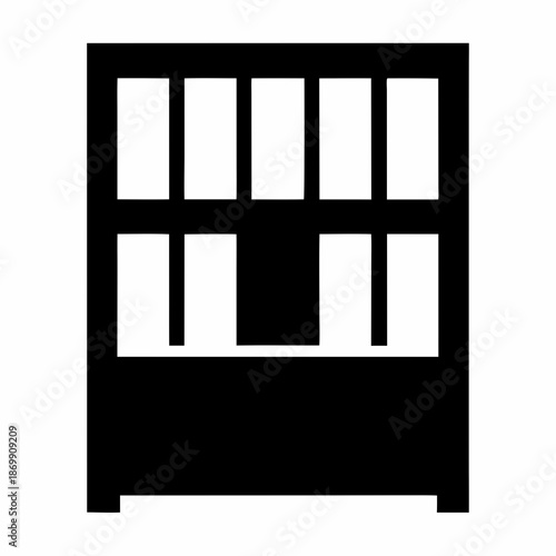 Silhouette of a bookshelf with multiple shelves and different compartments design