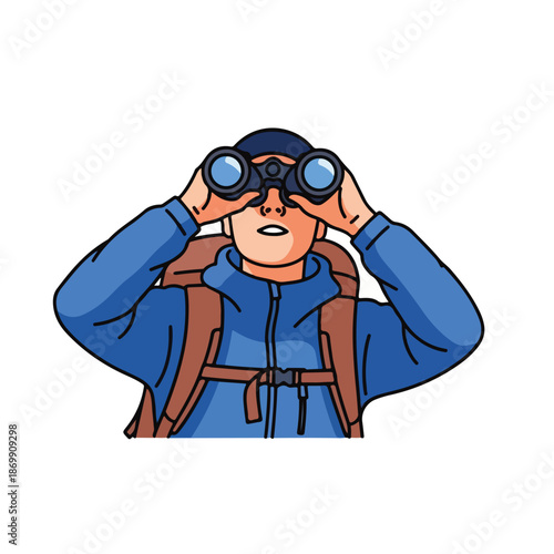 A businessman in a suit holding binoculars provides a vision for the future as an executive person searching for a professional view