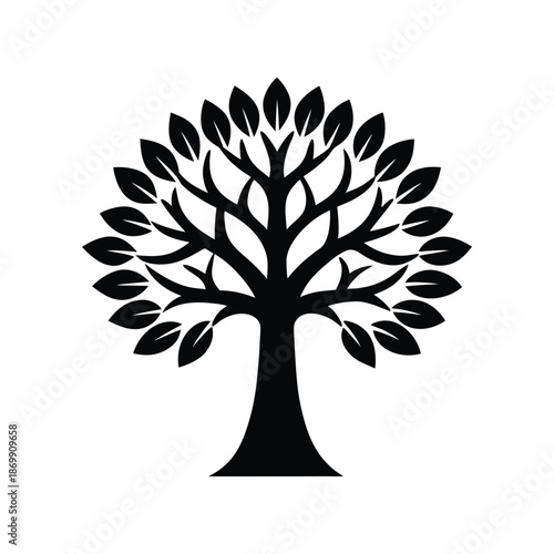 Stylized Tree Silhouette with Detailed Leaves Perfect for Nature and Environmental Designs