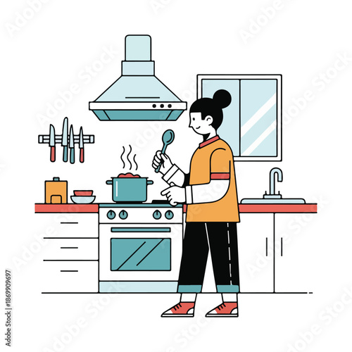 A cartoon illustration of a diverse group including a girl, woman, man, and guy working at a business office desk with a laptop and computer technology