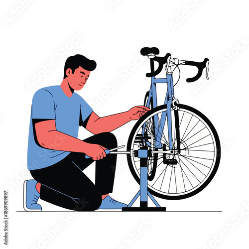 A silhouette illustration of a man riding a bicycle with a helmet during a cycling sport activity featuring a professional biker and cyclist