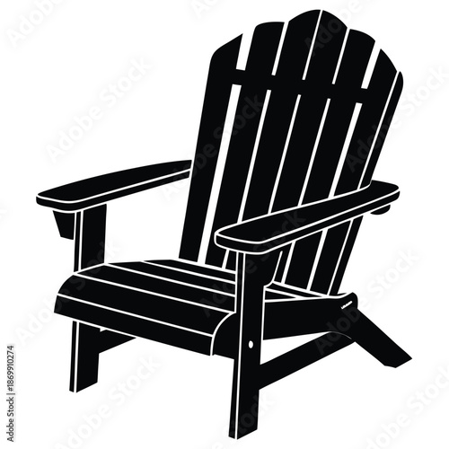 Stylized Adirondack Chair Black Silhouette Vector for Outdoor Furniture Manufacturing and Retail Advertising