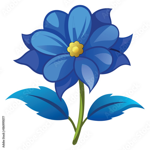 A blue lotus flower with layered petals and a yellow center, flat vector illustration