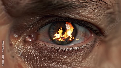 Wallpaper Mural Close-up of human eye reflecting a burning fire, intense emotion, abstract concept Torontodigital.ca